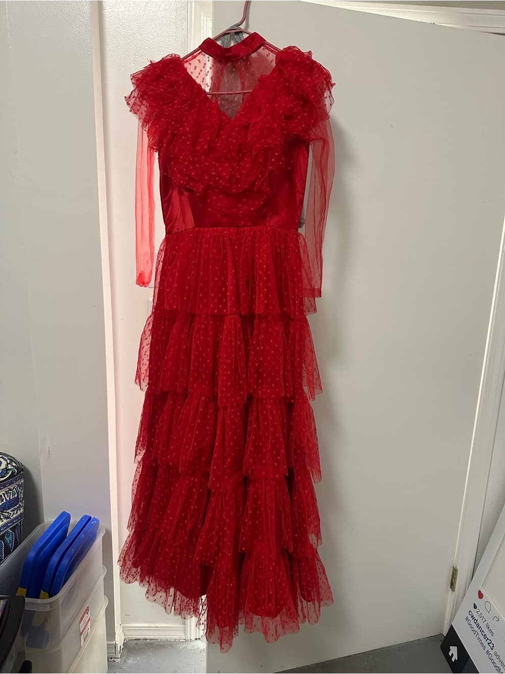 Red Tiered Ruffle Dot Mesh Maxi Lydia Beetlejuice Dress